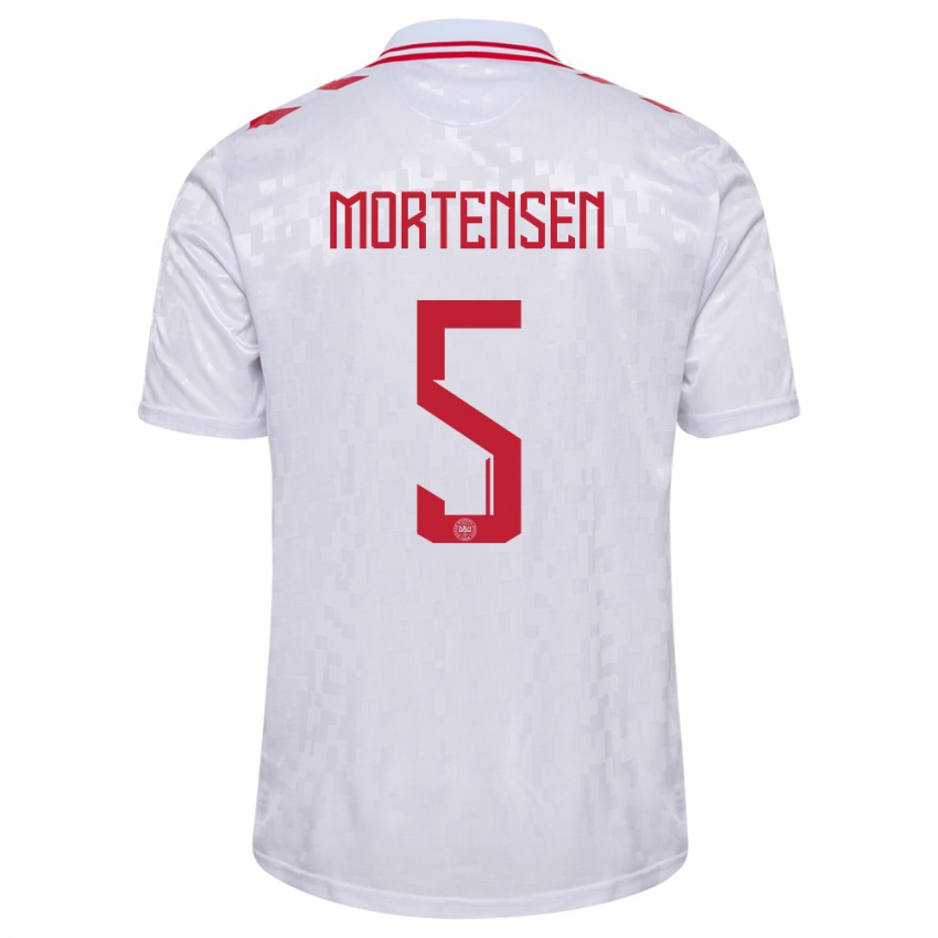 Børn Danmark Gustav Mortensen #5 Hvid Udebane Spillertrøjer 24-26 Trøje T-Shirt