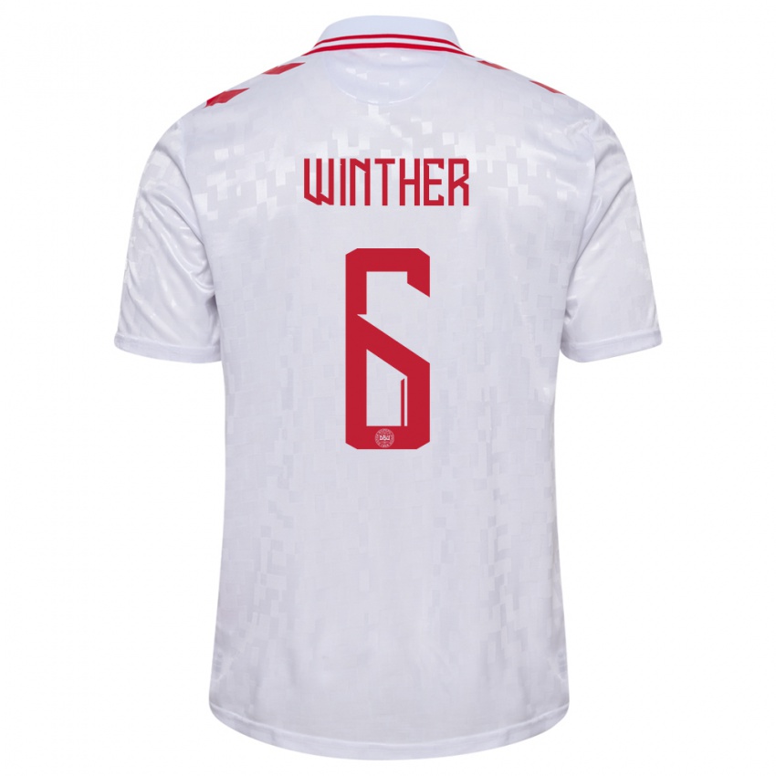 Børn Danmark Casper Winther #6 Hvid Udebane Spillertrøjer 24-26 Trøje T-Shirt