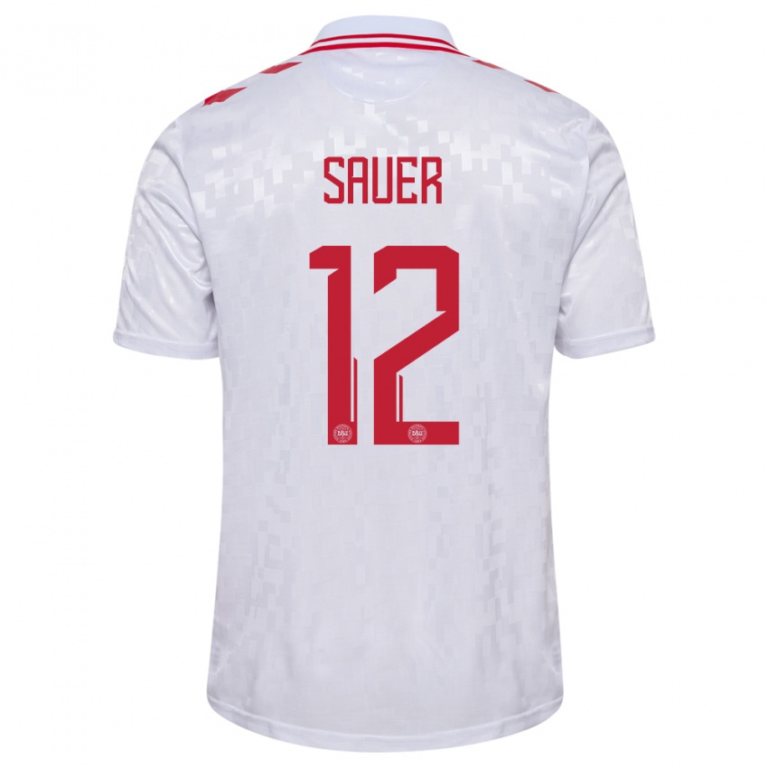 Børn Danmark Mathias Sauer #12 Hvid Udebane Spillertrøjer 24-26 Trøje T-Shirt