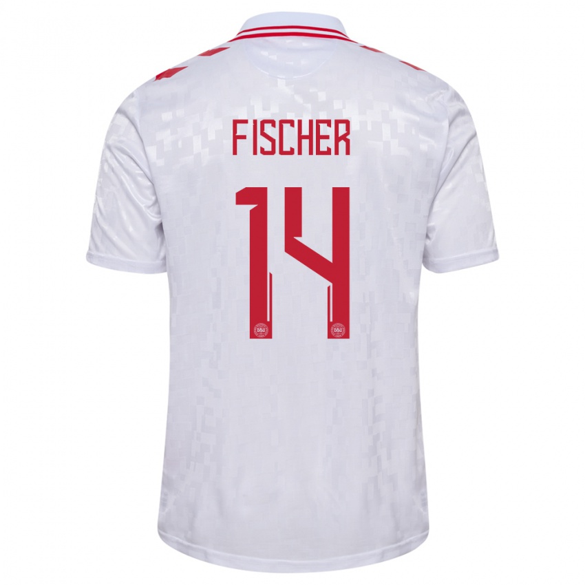 Børn Danmark Mikkel Fischer #14 Hvid Udebane Spillertrøjer 24-26 Trøje T-Shirt