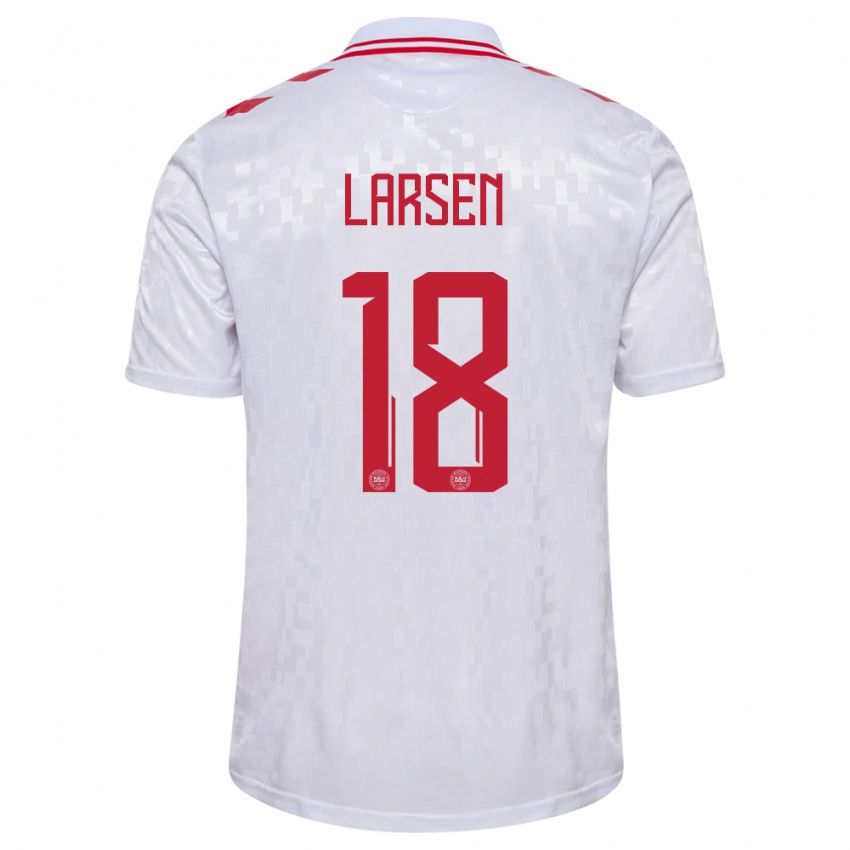 Børn Danmark Lukas Larsen #18 Hvid Udebane Spillertrøjer 24-26 Trøje T-Shirt