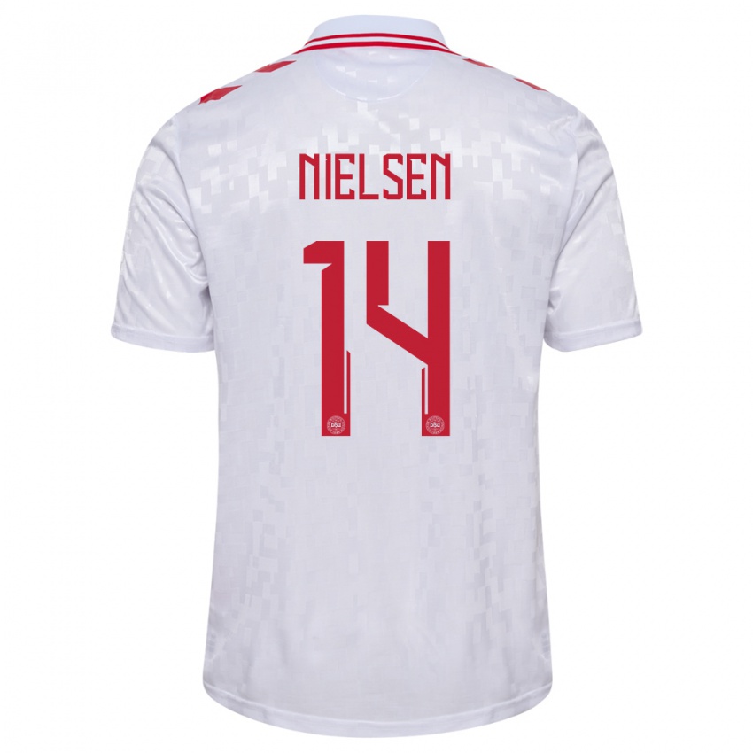 Børn Danmark Julius Nielsen #14 Hvid Udebane Spillertrøjer 24-26 Trøje T-Shirt