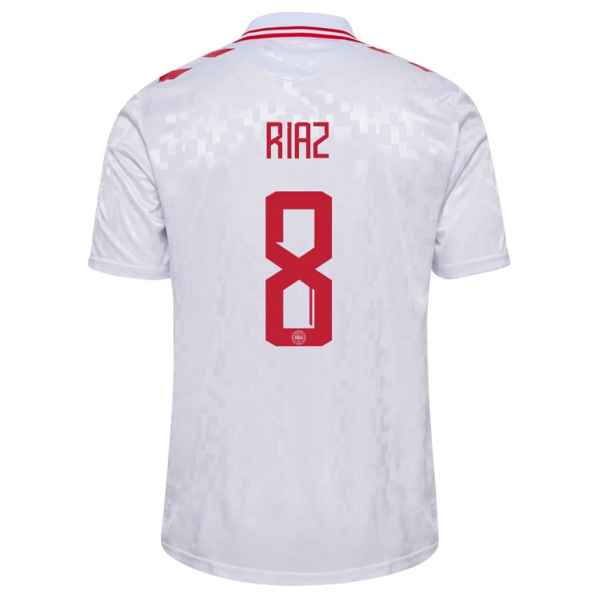 Børn Danmark Danial Riaz #8 Hvid Udebane Spillertrøjer 24-26 Trøje T-Shirt