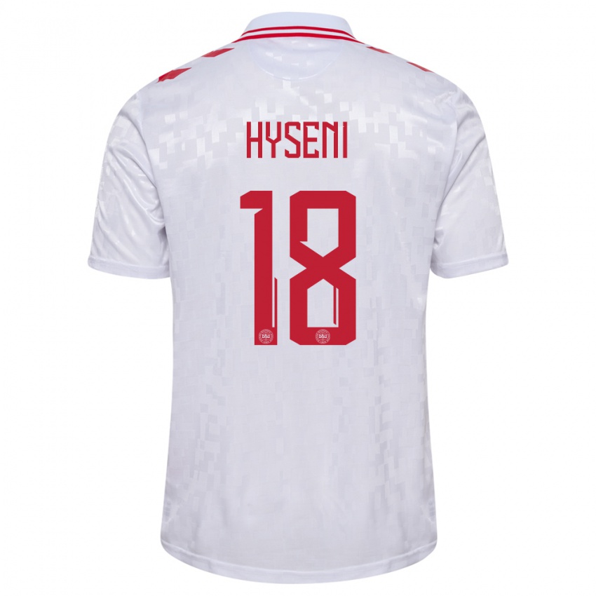 Børn Danmark Olti Hyseni #18 Hvid Udebane Spillertrøjer 24-26 Trøje T-Shirt