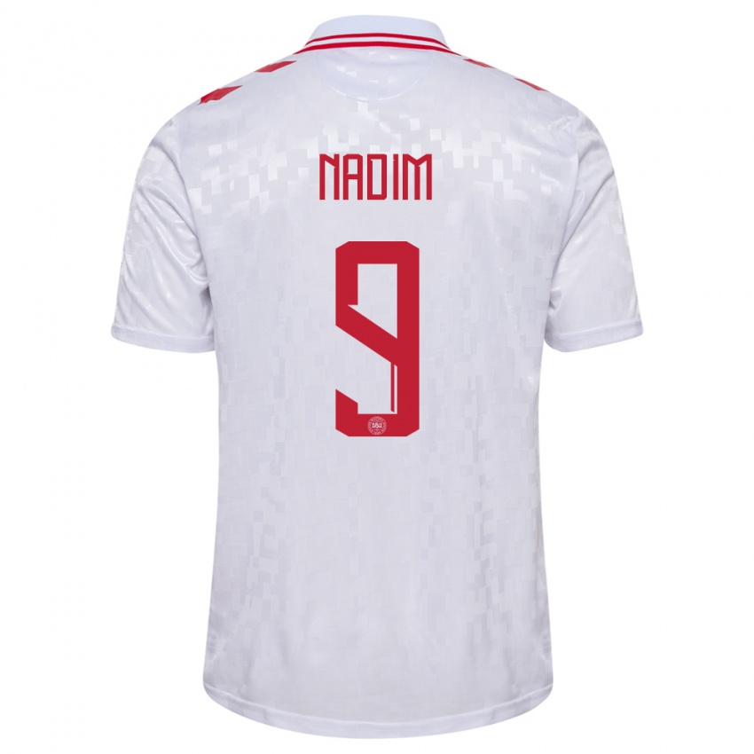 Børn Danmark Nadia Nadim #9 Hvid Udebane Spillertrøjer 24-26 Trøje T-Shirt