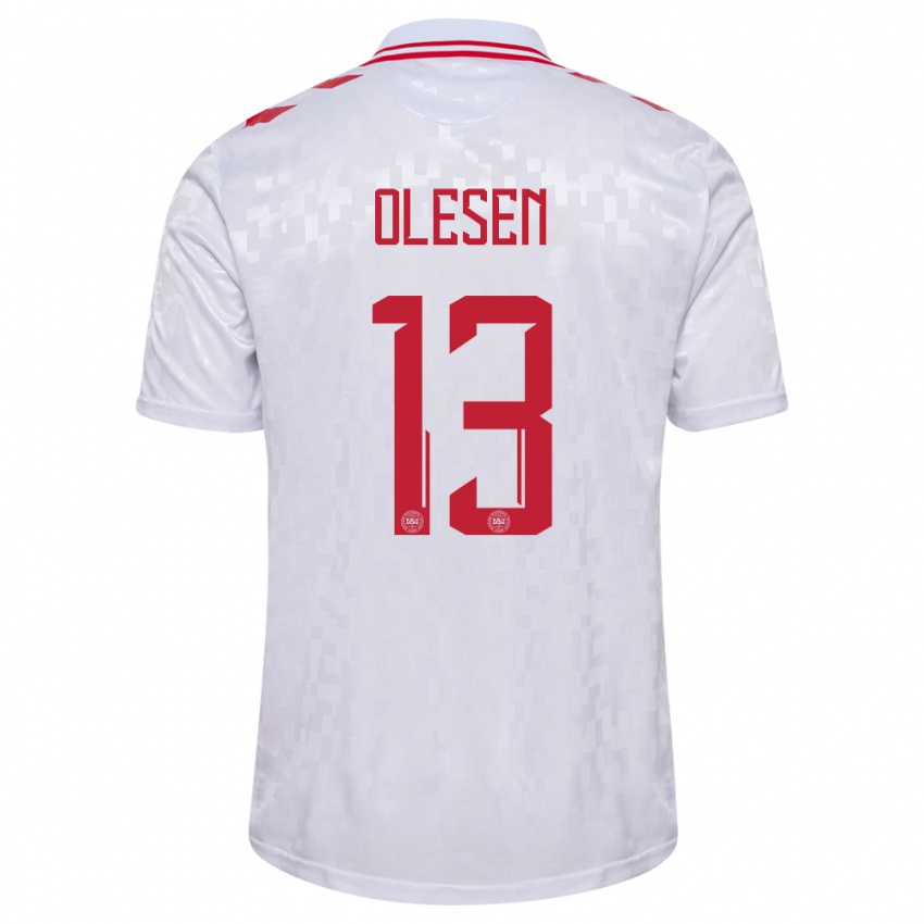 Børn Danmark Karoline Olesen #13 Hvid Udebane Spillertrøjer 24-26 Trøje T-Shirt