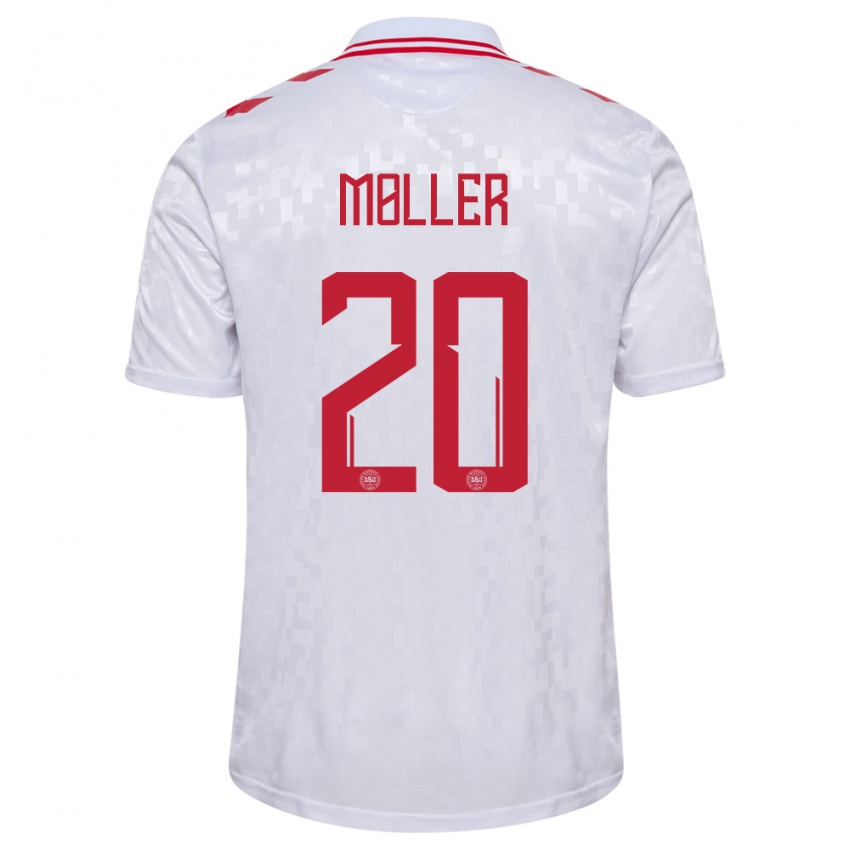 Børn Danmark Caroline Moller #20 Hvid Udebane Spillertrøjer 24-26 Trøje T-Shirt