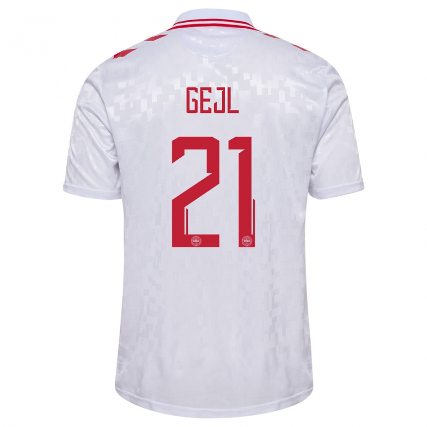 Børn Danmark Mille Gejl #21 Hvid Udebane Spillertrøjer 24-26 Trøje T-Shirt