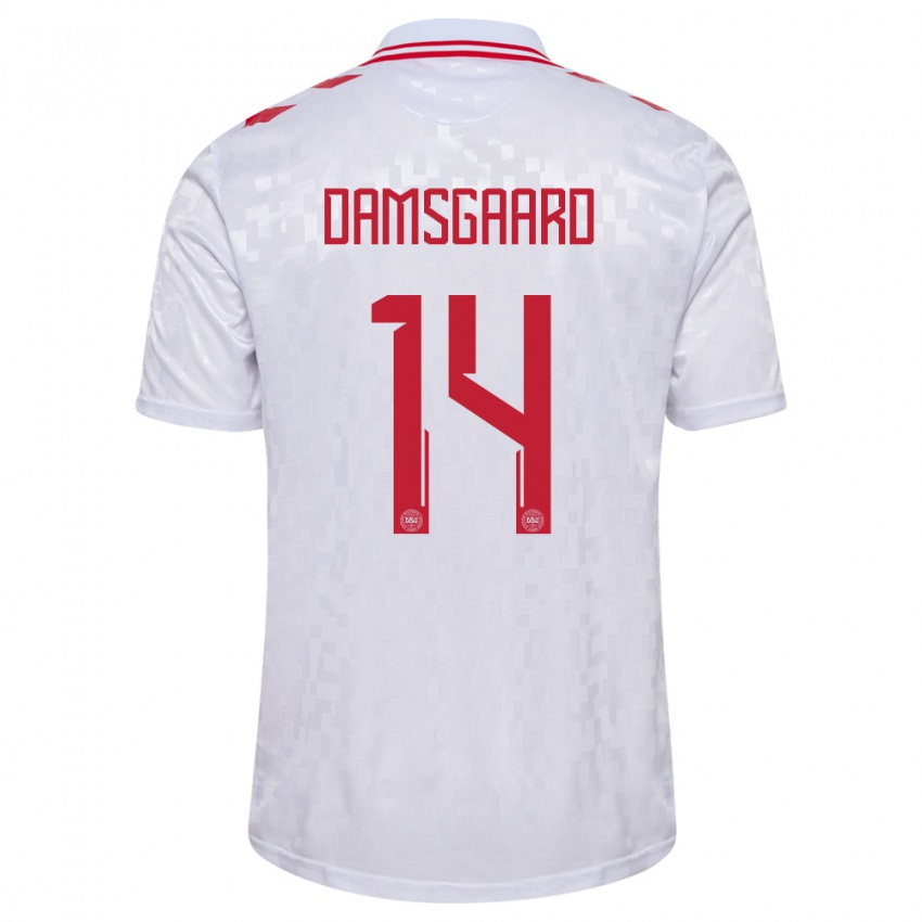 Børn Danmark Mikkel Damsgaard #14 Hvid Udebane Spillertrøjer 24-26 Trøje T-Shirt
