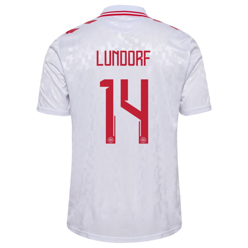 Børn Danmark Matilde Lundorf #14 Hvid Udebane Spillertrøjer 24-26 Trøje T-Shirt
