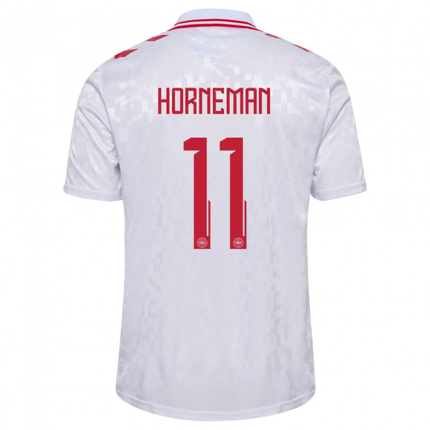 Børn Danmark Charly Horneman #11 Hvid Udebane Spillertrøjer 24-26 Trøje T-Shirt