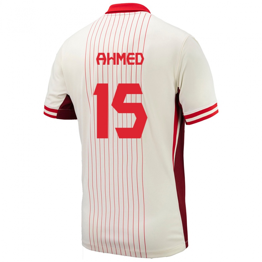 Børn Canada Ali Ahmed #15 Hvid Udebane Spillertrøjer 24-26 Trøje T-Shirt