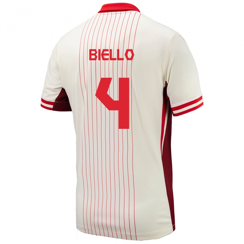 Børn Canada Alessandro Biello #4 Hvid Udebane Spillertrøjer 24-26 Trøje T-Shirt