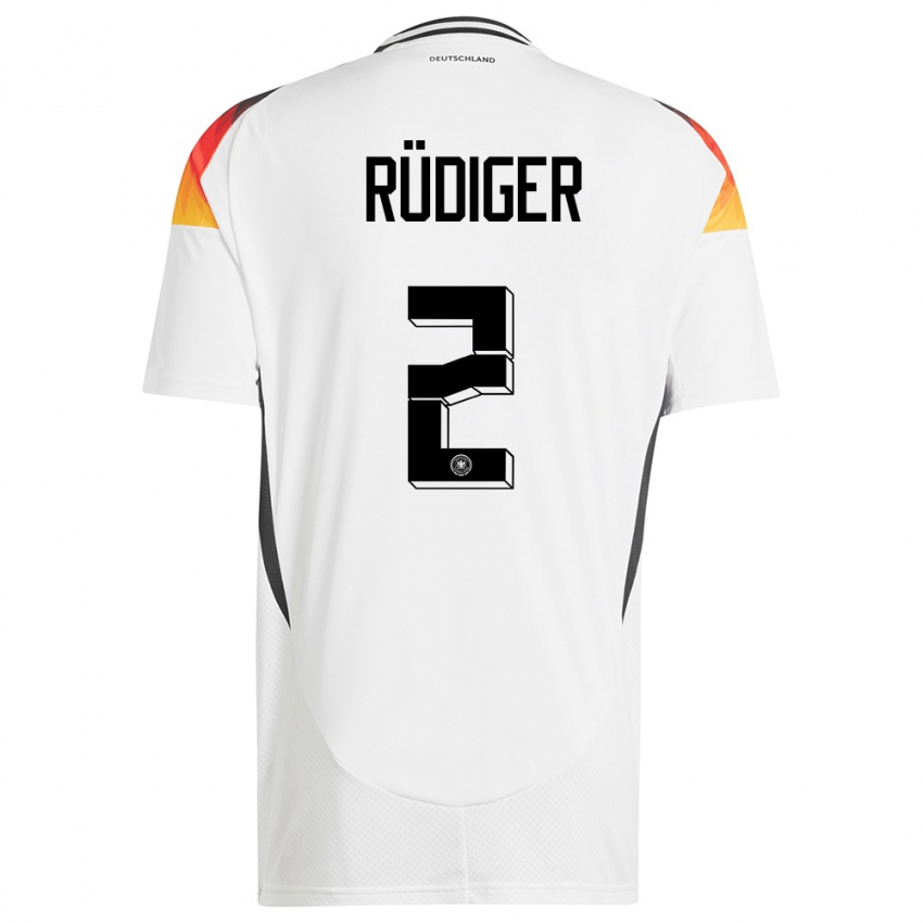 Mænd Tyskland Antonio Rudiger #2 Hvid Hjemmebane Spillertrøjer 24-26 Trøje T-Shirt