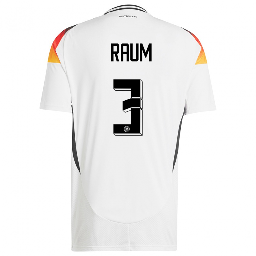 Mænd Tyskland David Raum #3 Hvid Hjemmebane Spillertrøjer 24-26 Trøje T-Shirt