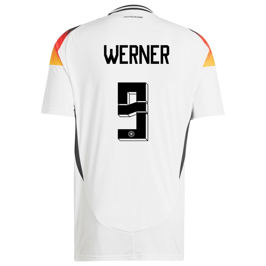 Mænd Tyskland Timo Werner #9 Hvid Hjemmebane Spillertrøjer 24-26 Trøje T-Shirt