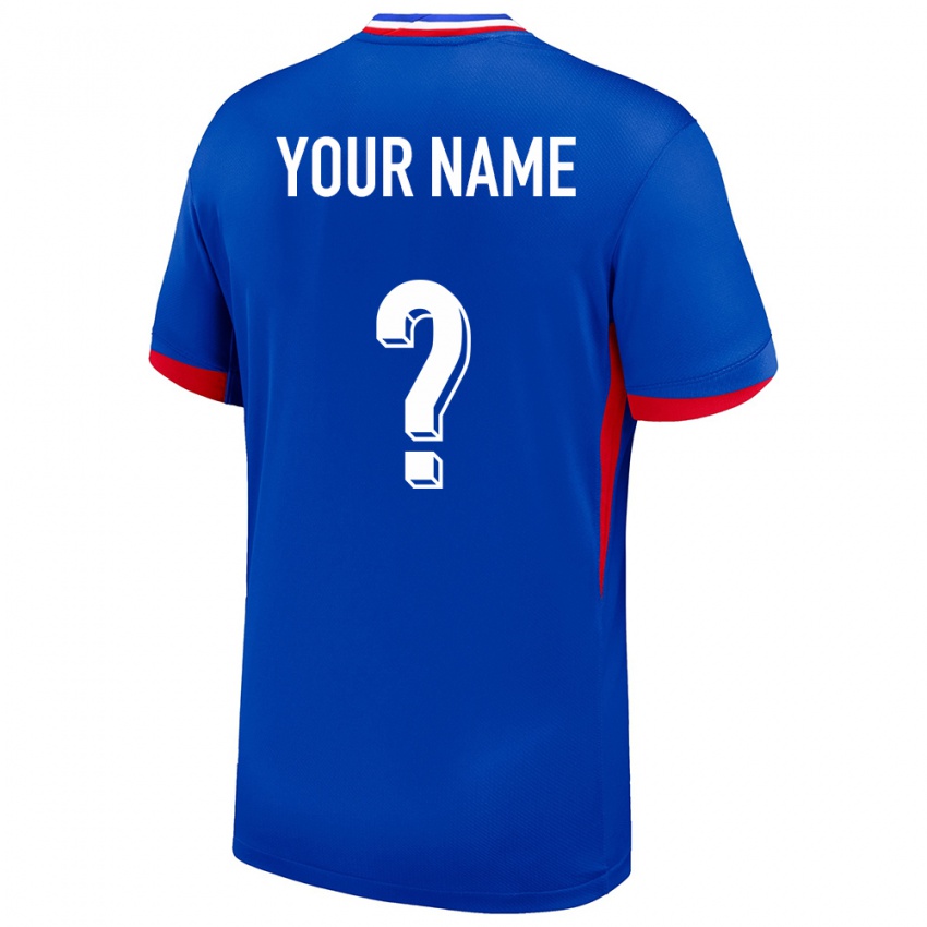 Mænd Frankrig Dit Navn #0 Blå Hjemmebane Spillertrøjer 24-26 Trøje T-Shirt