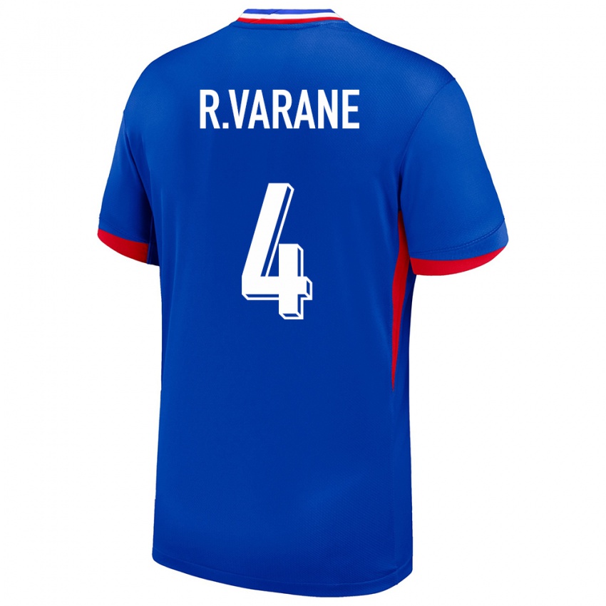 Mænd Frankrig Raphael Varane #4 Blå Hjemmebane Spillertrøjer 24-26 Trøje T-Shirt