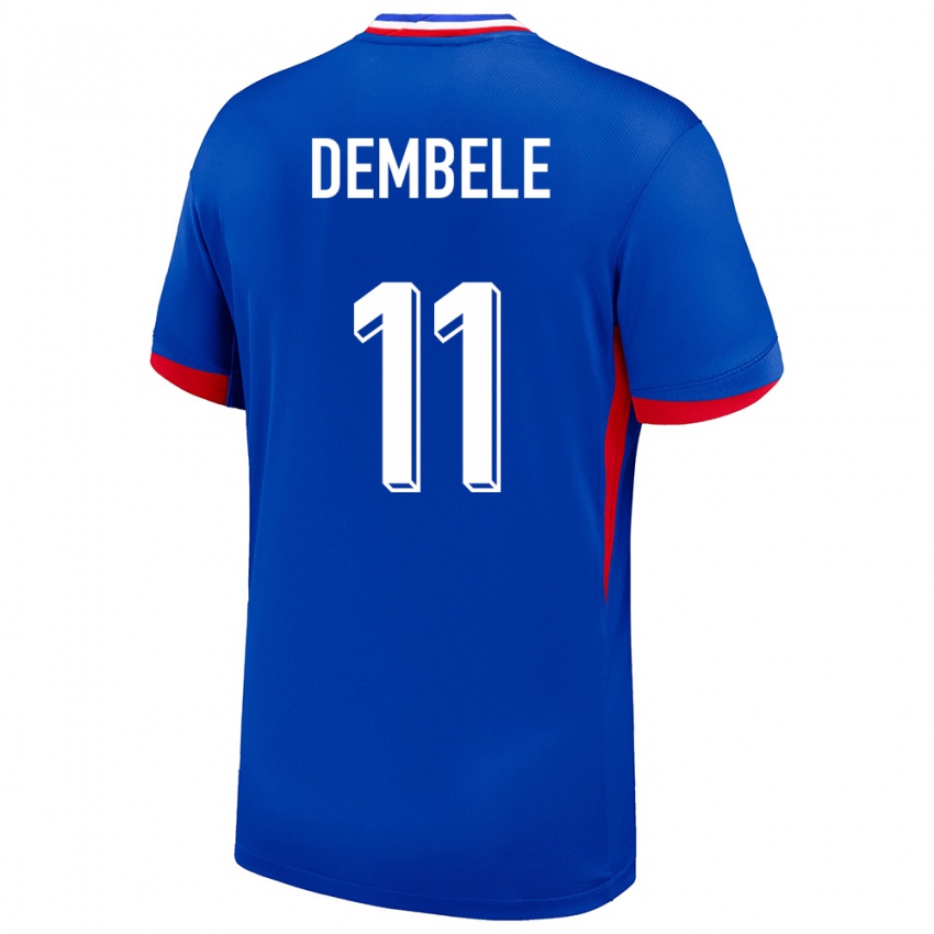 Mænd Frankrig Ousmane Dembele #11 Blå Hjemmebane Spillertrøjer 24-26 Trøje T-Shirt