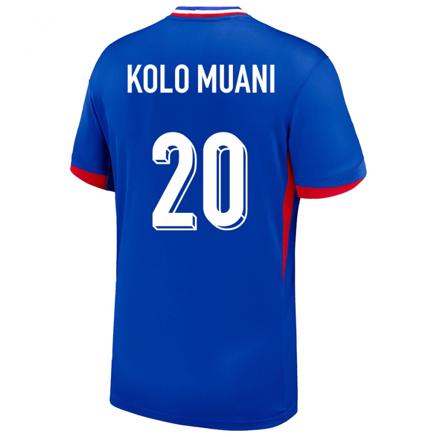 Mænd Frankrig Randal Kolo Muani #20 Blå Hjemmebane Spillertrøjer 24-26 Trøje T-Shirt