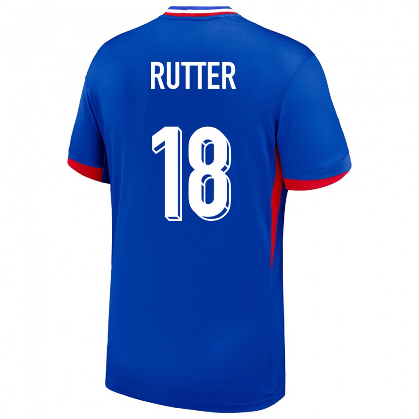 Mænd Frankrig Georginio Rutter #18 Blå Hjemmebane Spillertrøjer 24-26 Trøje T-Shirt