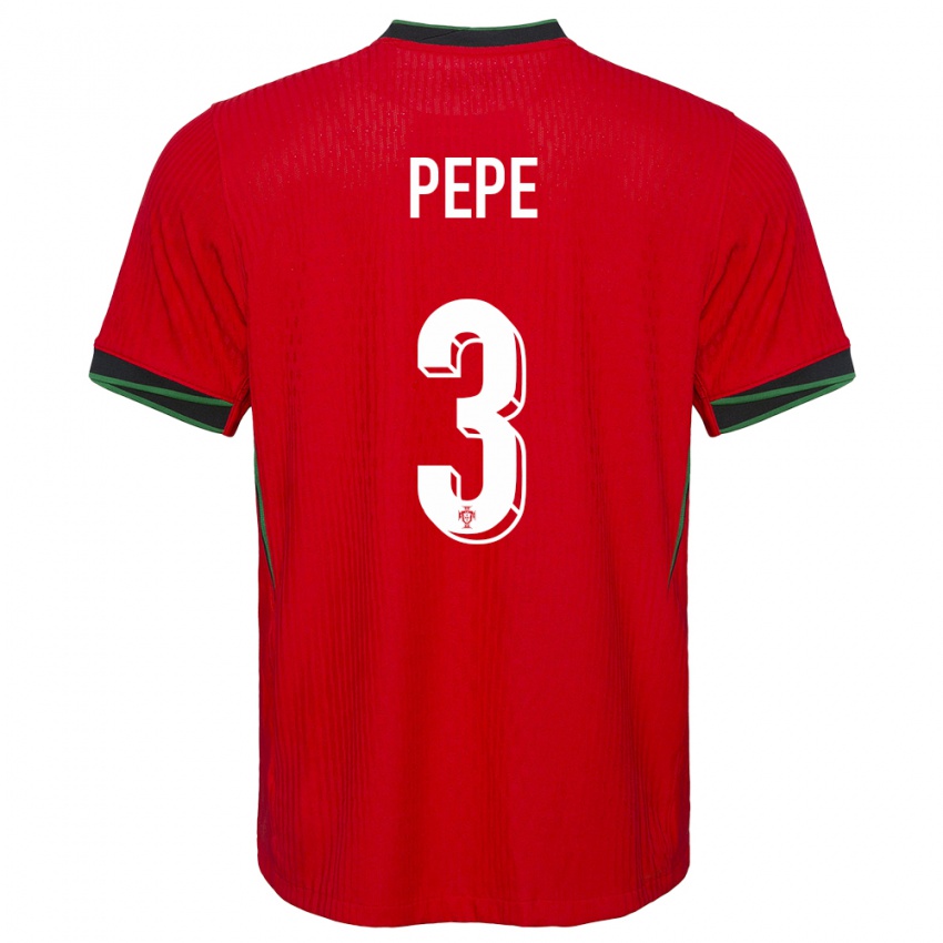 Mænd Portugal Pepe #3 Rød Hjemmebane Spillertrøjer 24-26 Trøje T-Shirt