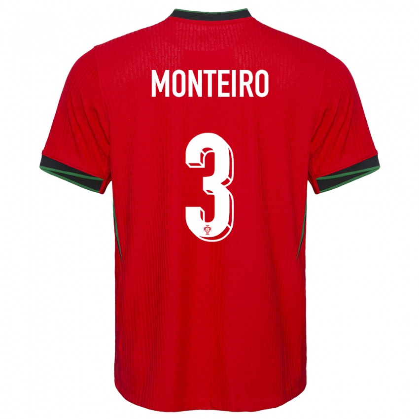 Mænd Portugal Diogo Monteiro #3 Rød Hjemmebane Spillertrøjer 24-26 Trøje T-Shirt