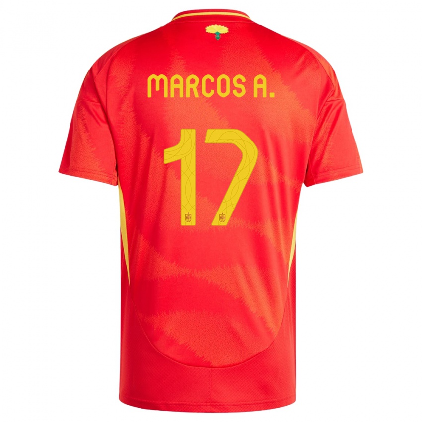 Mænd Spanien Marcos Alonso #17 Rød Hjemmebane Spillertrøjer 24-26 Trøje T-Shirt