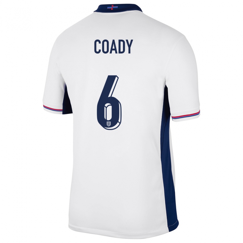 Mænd England Conor Coady #6 Hvid Hjemmebane Spillertrøjer 24-26 Trøje T-Shirt