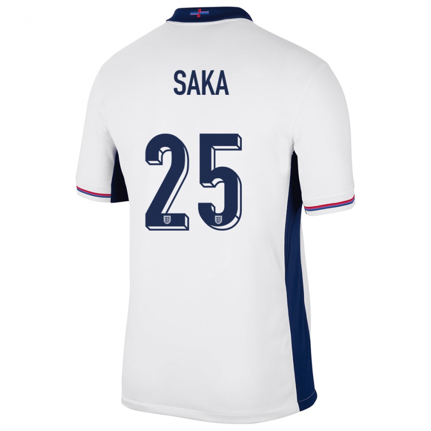 Mænd England Bukayo Saka #25 Hvid Hjemmebane Spillertrøjer 24-26 Trøje T-Shirt