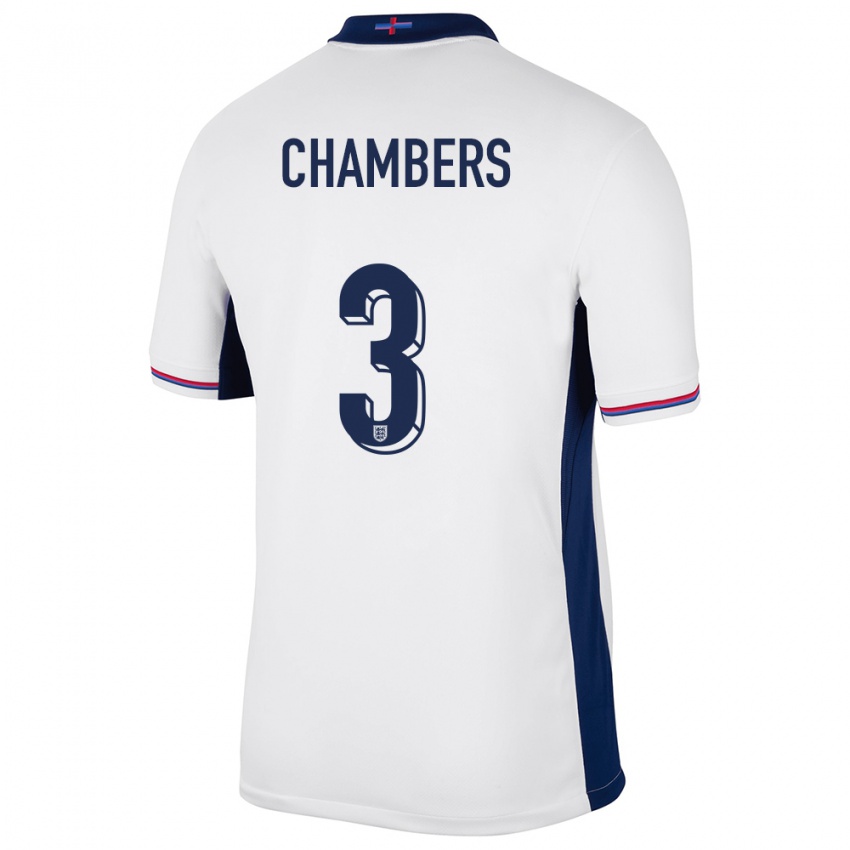 Mænd England Luke Chambers #3 Hvid Hjemmebane Spillertrøjer 24-26 Trøje T-Shirt