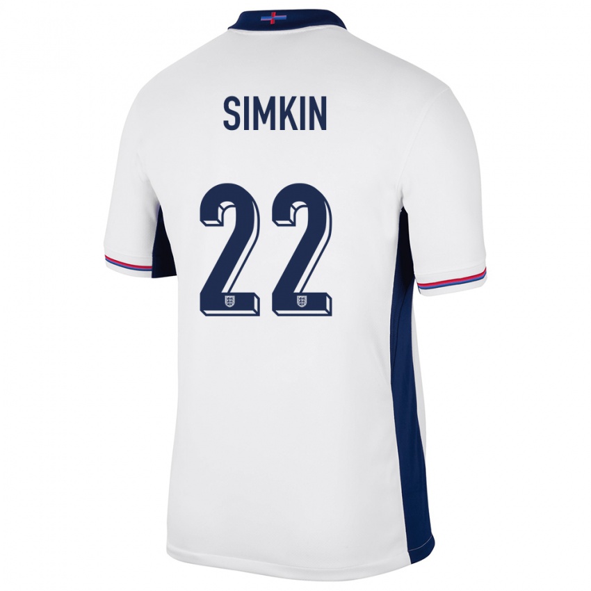 Mænd England Tommy Simkin #22 Hvid Hjemmebane Spillertrøjer 24-26 Trøje T-Shirt