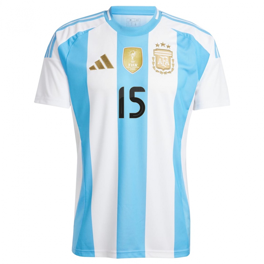 Mænd Argentina Nico #15 Hvid Blå Hjemmebane Spillertrøjer 24-26 Trøje T-Shirt