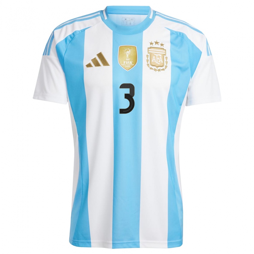 Mænd Argentina Nicolas Tagliafico #3 Hvid Blå Hjemmebane Spillertrøjer 24-26 Trøje T-Shirt
