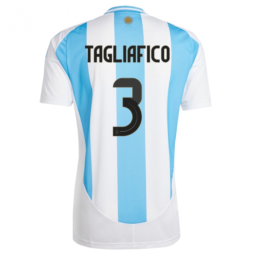 Mænd Argentina Nicolas Tagliafico #3 Hvid Blå Hjemmebane Spillertrøjer 24-26 Trøje T-Shirt