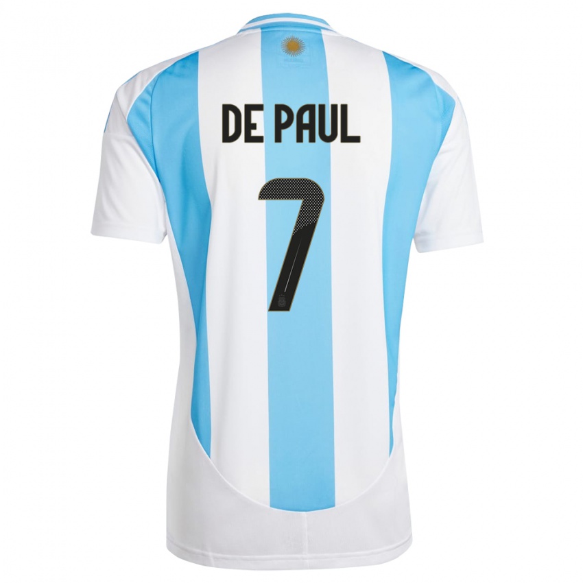 Mænd Argentina Rodrigo De Paul #7 Hvid Blå Hjemmebane Spillertrøjer 24-26 Trøje T-Shirt