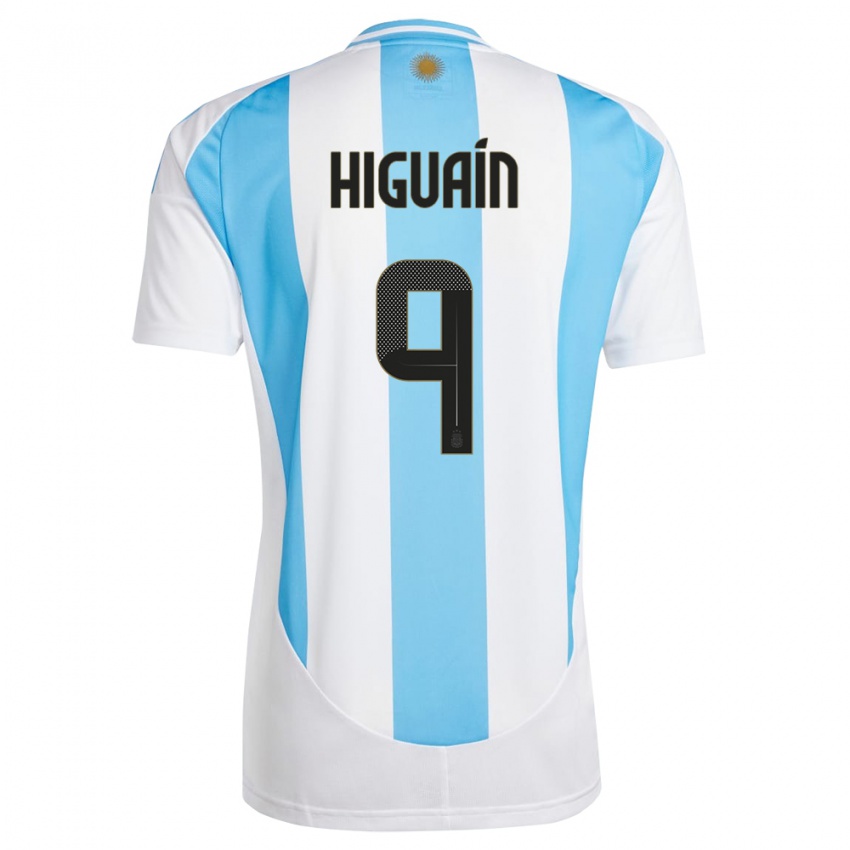 Mænd Argentina Gonzalo Higuain #9 Hvid Blå Hjemmebane Spillertrøjer 24-26 Trøje T-Shirt