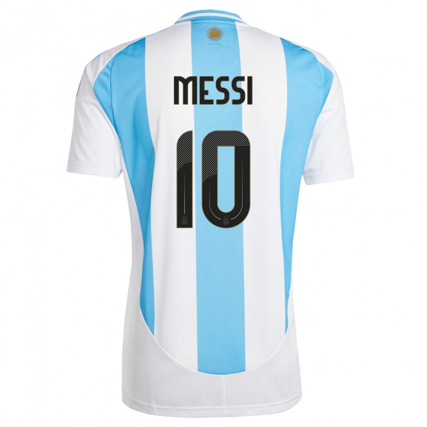 Mænd Argentina Lionel Messi #10 Hvid Blå Hjemmebane Spillertrøjer 24-26 Trøje T-Shirt