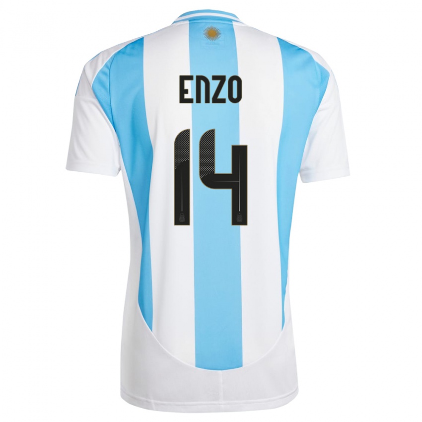 Mænd Argentina Enzo Fernandez #14 Hvid Blå Hjemmebane Spillertrøjer 24-26 Trøje T-Shirt