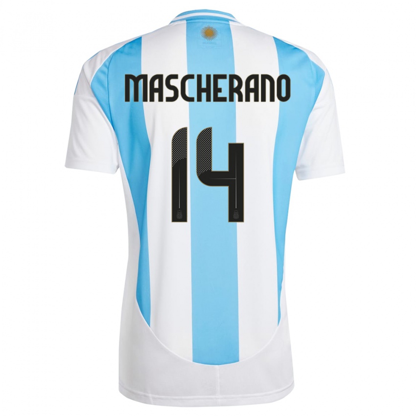 Mænd Argentina Javier Mascherano #14 Hvid Blå Hjemmebane Spillertrøjer 24-26 Trøje T-Shirt