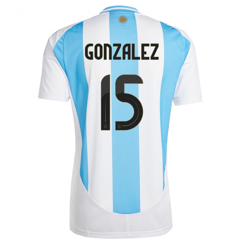 Mænd Argentina Nicolas Gonzalez #15 Hvid Blå Hjemmebane Spillertrøjer 24-26 Trøje T-Shirt