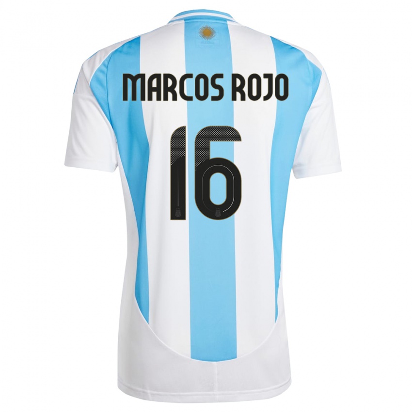 Mænd Argentina Marcos Rojo #16 Hvid Blå Hjemmebane Spillertrøjer 24-26 Trøje T-Shirt