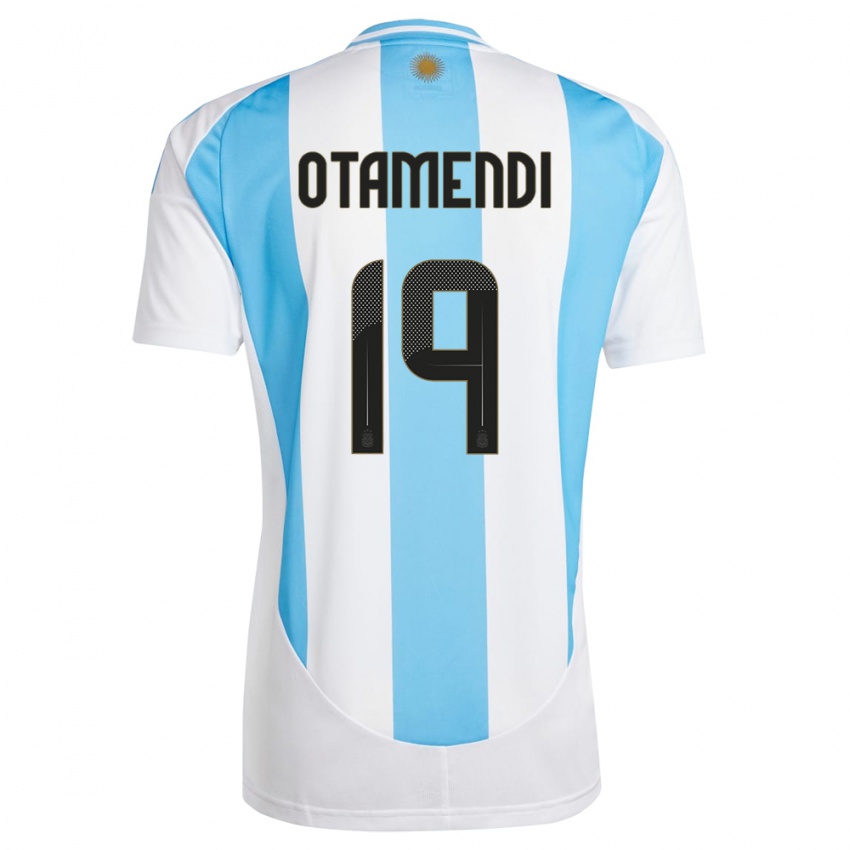 Mænd Argentina Nicolas Otamendi #19 Hvid Blå Hjemmebane Spillertrøjer 24-26 Trøje T-Shirt