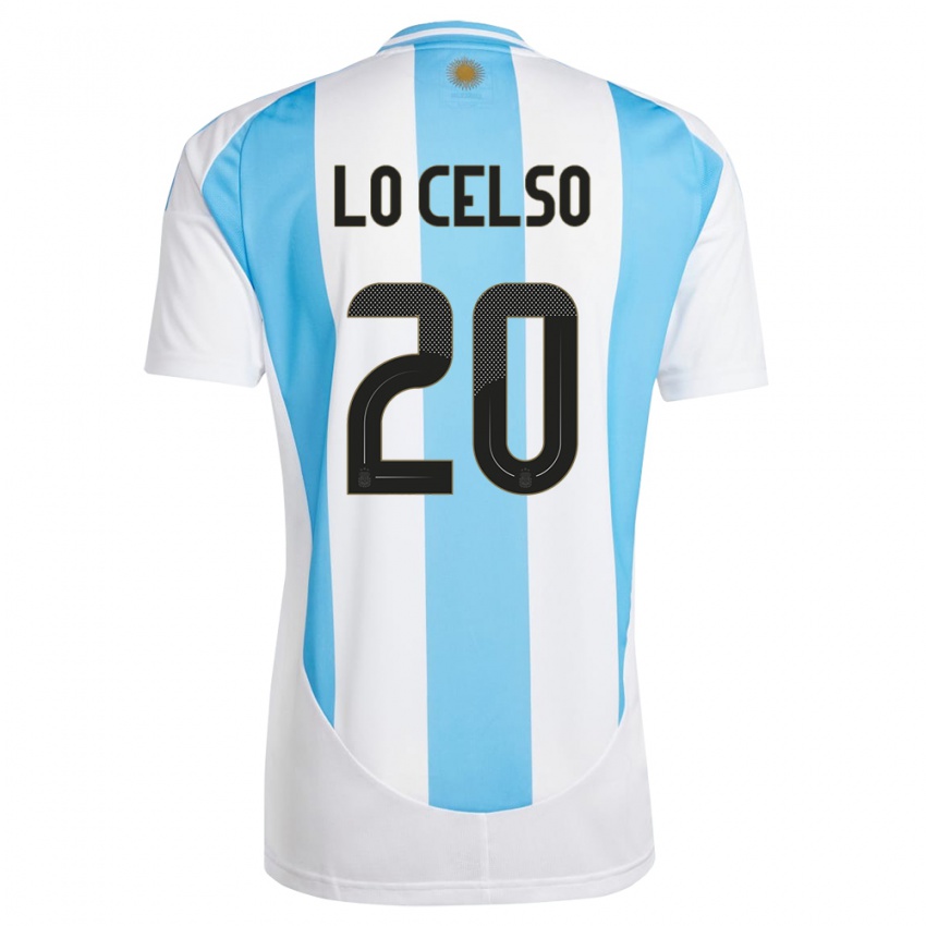 Mænd Argentina Giovani Lo Celso #20 Hvid Blå Hjemmebane Spillertrøjer 24-26 Trøje T-Shirt