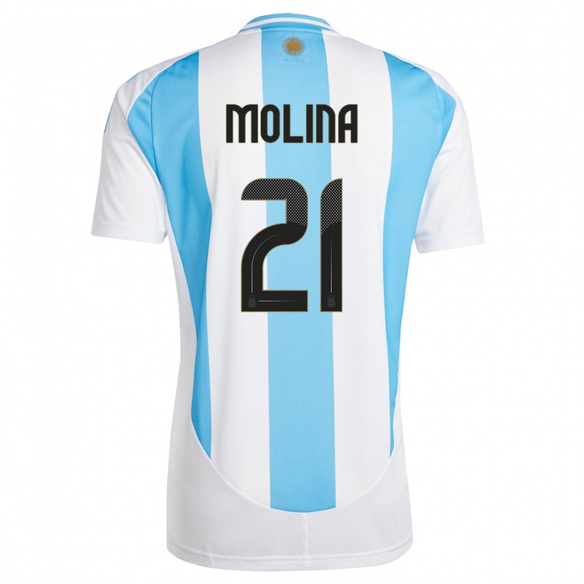 Mænd Argentina Nahuel Molina #21 Hvid Blå Hjemmebane Spillertrøjer 24-26 Trøje T-Shirt