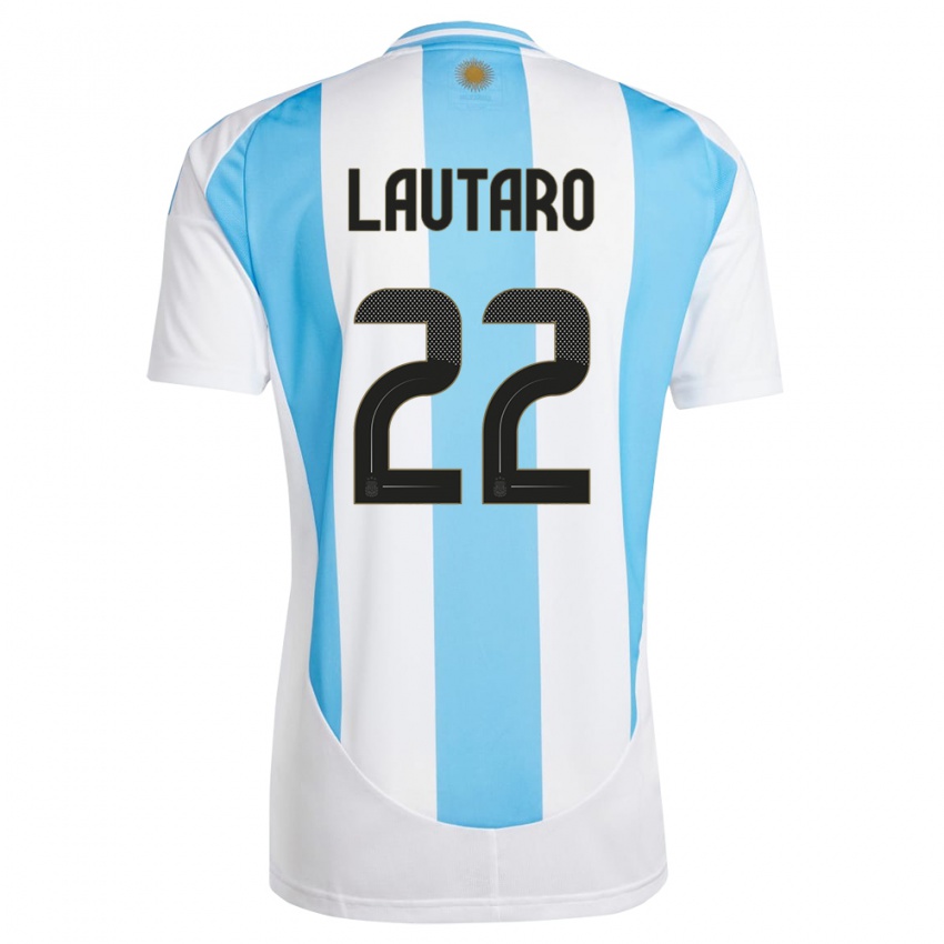 Mænd Argentina Lautaro Martinez #22 Hvid Blå Hjemmebane Spillertrøjer 24-26 Trøje T-Shirt