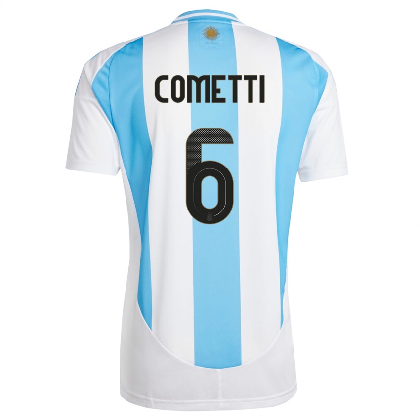 Mænd Argentina Aldana Cometti #6 Hvid Blå Hjemmebane Spillertrøjer 24-26 Trøje T-Shirt