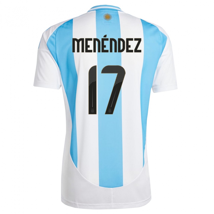 Mænd Argentina Milagros Menendez #17 Hvid Blå Hjemmebane Spillertrøjer 24-26 Trøje T-Shirt