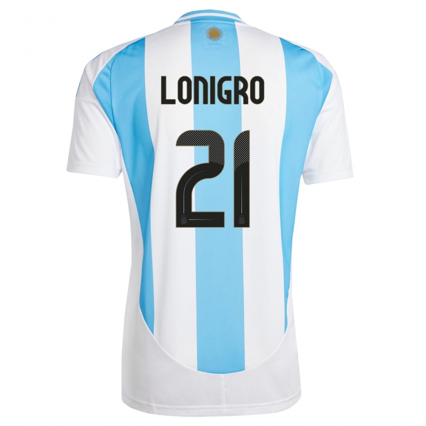 Mænd Argentina Erica Lonigro #21 Hvid Blå Hjemmebane Spillertrøjer 24-26 Trøje T-Shirt