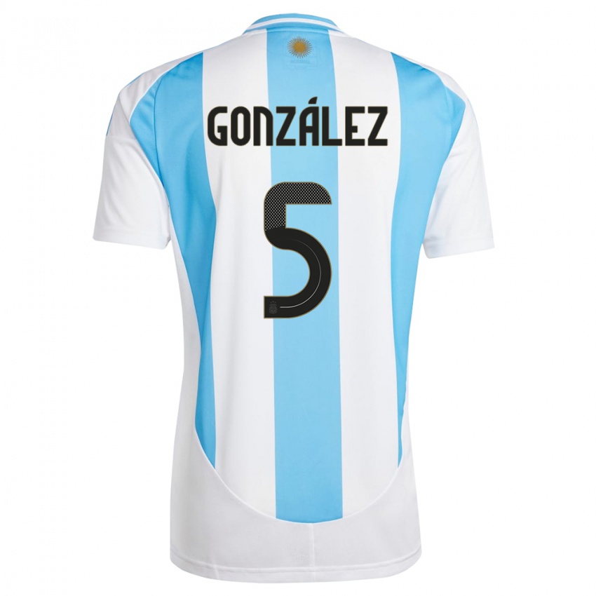 Mænd Argentina Maximiliano Gonzalez #5 Hvid Blå Hjemmebane Spillertrøjer 24-26 Trøje T-Shirt